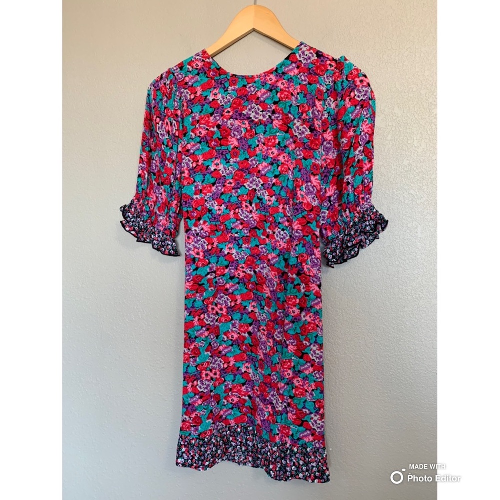 Rixo Floral Puff Sleeve Mini Dress With Ruffle Hem Size 4 NWT